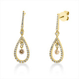 Ohrschmuck 18 kt GG, 76 Brill. 0,48 ct, TW-si, 2 Brill. 0,26 ct, gelb