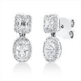 Ohrstecker 18 kt WG, 2 Sm.schliff 0,34 ct, TW-vsi, 2 Oval 0,69 ct, TW-vsi, 60 Brill. 0,31 ct, TW-vsi