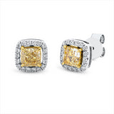 Ohrstecker 18 kt WG+GG, 36 Brill. 0,20 ct, TW-si, 2 Cushion 1,10 ct, gelb