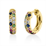 Creolen 14 kt GG, 6 Brill. 0,11 ct, W-vsi, 26 Farbsteine 0,54 ct multicolor
