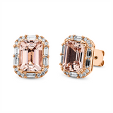 Ohrstecker 14 kt RG, 12 Bag. 0,30 ct, TW-vsi, 24 Brill. 0,12 ct, W-vsi, 2 Morganit 2,75 ct rosa