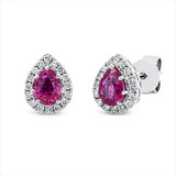 Ohrstecker 14 kt WG, 32 Brill. 0,15 ct, W-si, 2 Rubine 0,80 ct rot