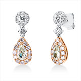 Ohrschmuck 18 kt WG+RG, 24 Brill. 0,64 ct, TW-si, 2 Tropfen 1,07 ct, grün, 24 Brill. 0,64 ct, pink