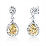 Ohrschmuck 18 kt WG+GG, 66 Brill. 1,32 ct, TW-si, 2 Tropfen 1,04 ct, gelb, 32 Brill. 0,21 ct, gelb