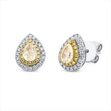 Ohrstecker 18 kt WG+GG, 40 Brill. 0,24 ct, W-pi, 2 Tropfen 0,66 ct, gelb, 32 Brill. 0,09 ct, gelb