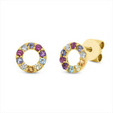 Ohrstecker 18 kt GG, 4 Brill. 0,05 ct, TW-si, 16 Farbsteine 0,29 ct multicolor