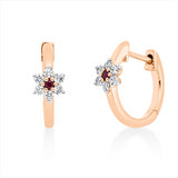 Creolen 18 kt RG, 12 Brill. 0,16 ct, TW-si, 2 Rubine 0,03 ct rot