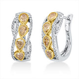 Creolen 18 kt WG+GG, 104 Brill. 0,40 ct, TW-si, 8 Tropfen 1,30 ct, gelb