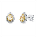 Ohrstecker 18 kt WG+GG, 40 Brill. 0,19 ct, TW-si, 2 Tropfen 0,70 ct, gelb, 32 Brill. 0,09 ct, gelb