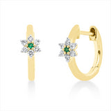 Creolen 18 kt GG, 12 Brill. 0,17 ct, TW-si, 2 Smaragde 0,02 ct grün