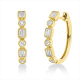 Creolen 18 kt GG, 12 Bag. 0,20 ct, F-vsi/si, 6 Brill. 0,21 ct, TW-si