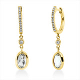 Ohrschmuck 14 kt GG, 24 Brill. 0,15 ct, TW-si, 2 Quarz 0,91 ct grün