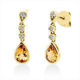 Ohrschmuck 14 kt GG, 6 Brill. 0,08 ct, TW-si, 2 Citrin 0,63 ct gelb