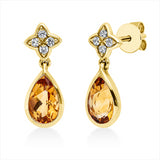 Ohrschmuck 14 kt GG, 8 Brill. 0,11 ct, TW-si, 2 Citrin 1,67 ct gelb