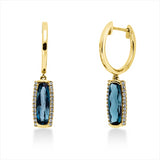 Ohrschmuck 18 kt GG, 48 Brill. 0,15 ct, TW-si, 2 Topase 2,08 ct Lond. blue
