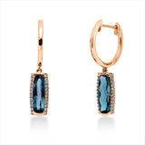 Ohrschmuck 14 kt RG, 48 Brill. 0,15 ct, TW-si, 2 Topase 2,07 ct Lond. blue