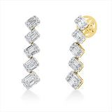 Ohrschmuck 18 kt GG, Fassung rhodiniert, 30 Bag. 0,64 ct, F-vsi/si, 60 Brill. 0,31 ct, F-vsi/si