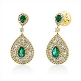 Ohrschmuck 18 kt GG, 34 Brill.0,78 ct, F-vsi/si, 128 Brill.0,65 cti, 2 Smaragde 0,65 ct, 2 Smaragde 0,21 ct