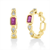 Creolen 18 kt GG, 8 Brill. 0,30 ct, TW-si, 4 Brill. 0,02 ct, TW-si, 2 Rubine 0,65 ct rot