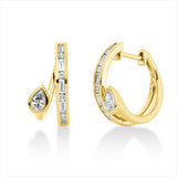 Creolen 18 kt GG, 10 Bag. 0,26 ct, F-vsi/si, 2 Tropfen 0,23 ct, F-vsi/si, 8 Brill. 0,06 ct, TW-si