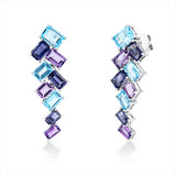 Ohrschmuck 18 kt WG, 6 Iolith 2,60 ct lila, 6 Amethyste 2,50 ct lila, 6 Topase 5,00 ct blau