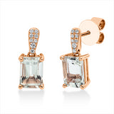 Ohrschmuck 18 kt RG, 12 Brill. 0,06 ct, TW-si, 4 Brill. 0,01 ct, TW-si, 2 Amethyste 2,04 ct grün