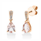 Ohrschmuck 18 kt RG, 16 Brill. 0,06 ct, TW-si, 2 Morganit 1,08 ct rosa