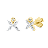 Ohrstecker 18 kt GG+WG, 2 Brill. 0,02 ct, TW-si, 8 Nav. 0,27 ct, TW-si, 2 Brill. 0,01 ct, TW-si
