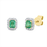 Ohrstecker 18 kt GG, Fassung rhodiniert, 32 Brill. 0,09 ct, TW-si, 2 Smaragde 0,44 ct grün