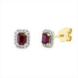 Ohrstecker 18 kt GG, Fassung rhodiniert, 32 Brill. 0,09 ct, TW-si, 2 Rubine 0,55 ct rot