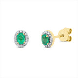 Ohrstecker 18 kt GG, Fassung rhodiniert, 28 Brill. 0,09 ct, TW-si, 2 Smaragde 0,32 ct grün