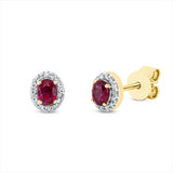 Ohrstecker 18 kt GG, Fassung rhodiniert, 28 Brill. 0,09 ct, TW-si, 2 Rubine 0,45 ct rot