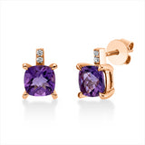 Ohrschmuck 18 kt RG, 4 Brill. 0,03 ct, TW-si, 2 Amethyste 1,82 ct lila