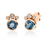 Ohrstecker 18 kt RG, 2 Brill. 0,05 ct, TW-pi, 4 Brill. 0,04 ct, TW-pi, 2 Topase 0,87 ct Lond. blue