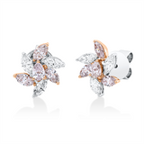 Ohrstecker 18 kt WG+RG, 6 Nav. 0,48 ct, TW-si, 8 Fant-Schl. 0,70 ct, pink