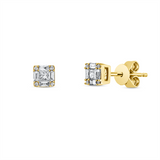 Ohrstecker 18 kt GG, 8 Bag. 0,11 ct, TW-vsi, 2 Princ. 0,09 ct, TW-vsi, 8 Brill. 0,02 ct, TW-si