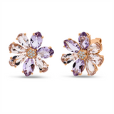Ohrstecker 18 kt RG, 14 Brill. 0,08 ct, TW-si, 8 Morganit 4,00 ct rosé, 6 Amethyste 4,30 ct pink