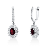 Ohrschmuck 18 kt WG, 32 Trap. 0,88 ct, F-vsi, 18 Brill. 0,19 ct, F-si, 2 Rubine 0,90 ct rot