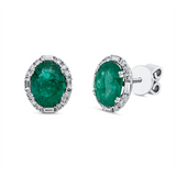 Ohrstecker 18 kt WG, 8 Bag. 0,10 ct, F-vsi, 12 Brill. 0,18 ct, F-si, 2 Smaragde 2,31 ct grün