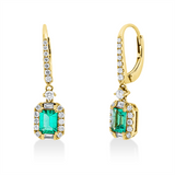 Ohrschmuck 18 kt GG, 4 Bag. 0,13 ct, TW-si, 36 Brill. 0,47 ct, TW-si, 2 Smaragde 0,94 ct grün