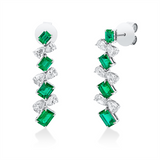 Ohrschmuck 18 kt WG, 12 Tropfen 2,12 ct, F-vvs/vs, 8 Smaragde 3,25 ct grün