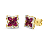 Ohrstecker 18 kt GG, 8 Rubine 1,98 ct rot, 2 Rubine 0,07 ct rot, 64 Brill. 0,40 ct