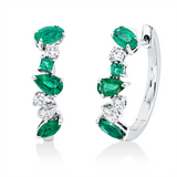 Creolen 18 kt WG, 2 Tropfen 0,38 ct, TW-si, 4 Brill. 0,18 ct, TW-si, 8 Smaragde 1,15 ct grün