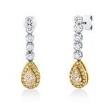 Ohrschmuck 18 kt WG+GG, 10 Brill. 0,45 ct, TW-si, 2 Tropfen 1,10 ct, gelb, 32 Brill. 0,24 ct, gelb