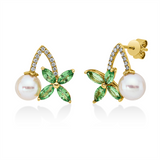 Ohrstecker 18 kt GG, 24 Brill. 0,12 ct, TW-si, 8 Tsavorith 1,34 ct grün, 2 SW weiß 6,5 mm