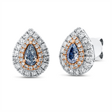 Ohrstecker 18 kt WG+RG, 2 Tropfen 0,27 ct, blau-vsi, 66 Brill. 0,38 ct, TW-si
