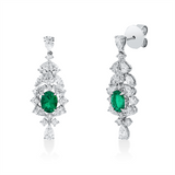 Ohrschmuck 18KW, 4 Nav.0,41ct, 18 Tropfen 2,89ct, 14 Brill.0,57ct, F-vvs/vs, 2 Smaragde 1,85ct grün