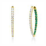 Creolen 18 kt GG, 32 Brill. 0,66 ct, F-vsi, 26 Smaragde 0,54 ct grün
