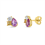 Ohrstecker 18 kt GG, 2 Brill. 0,25 ct, TW-si, 2 Saphire 0,70 ct pink, 2 Saphire 0,22 ct gelb
