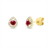 Ohrstecker 18 kt GG, 28 Brill. 0,15 ct, W-si, 2 Rubine 0,25 ct rot